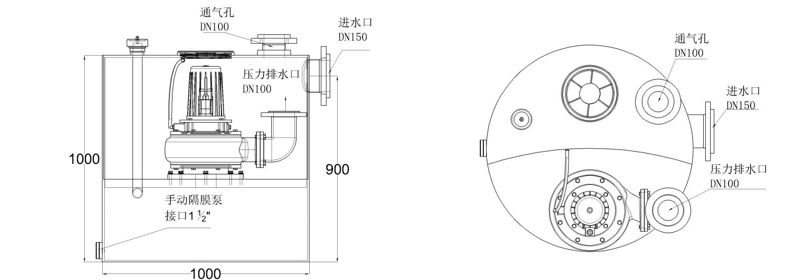 澤德污水提升機(jī)  W100 尺寸圖